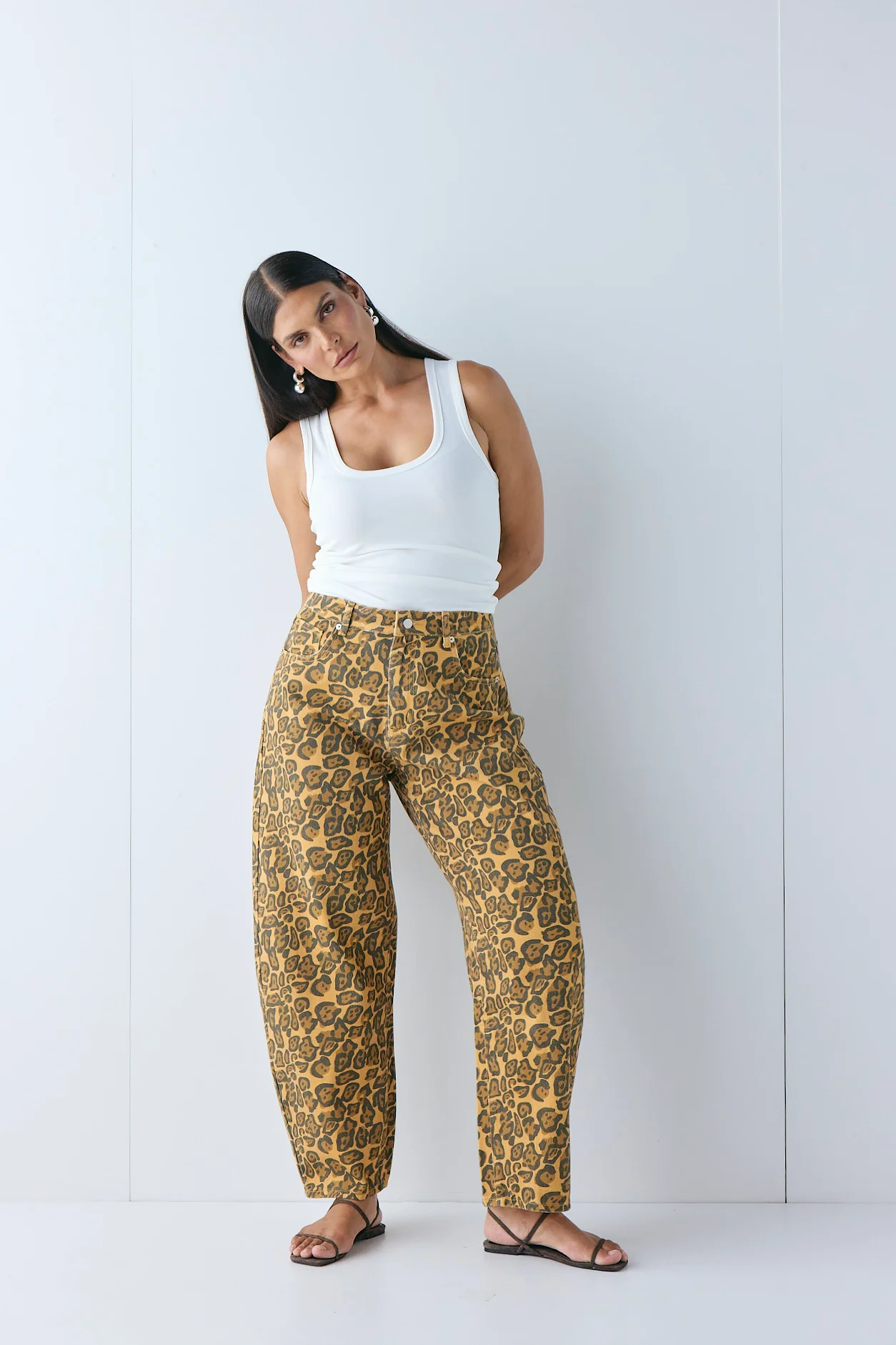 Dylan Mid Rise Barrel Denim Jeans Leopard - Image 2