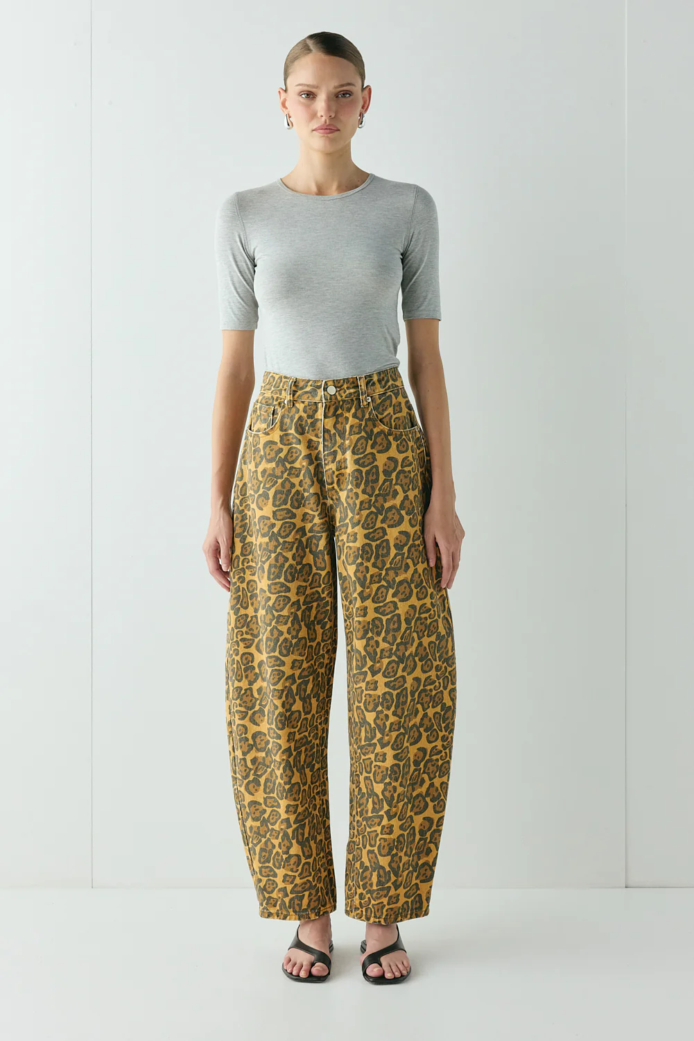Dylan Mid Rise Barrel Denim Jeans Leopard - Image 3