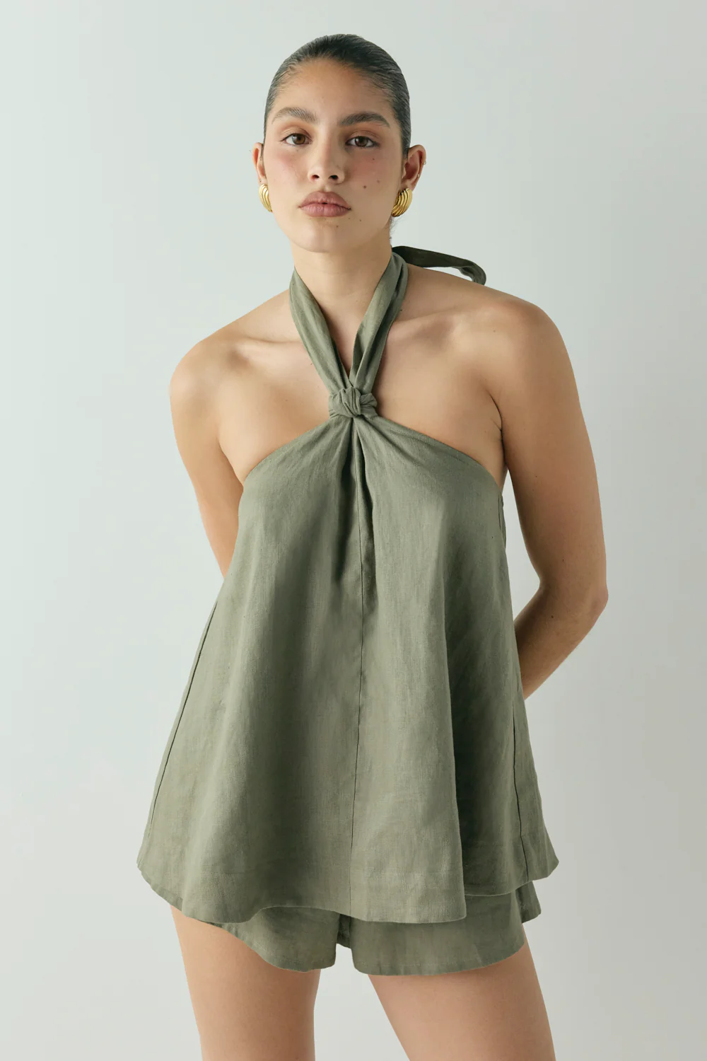 Eira Linen Shorts Khaki - Image 3