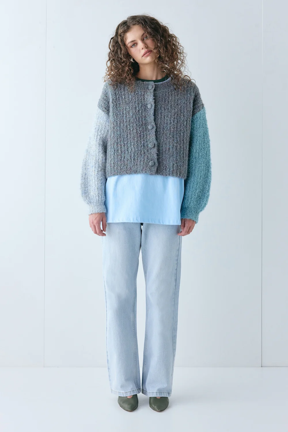 Elsie Knit Cardigan Blue Splice