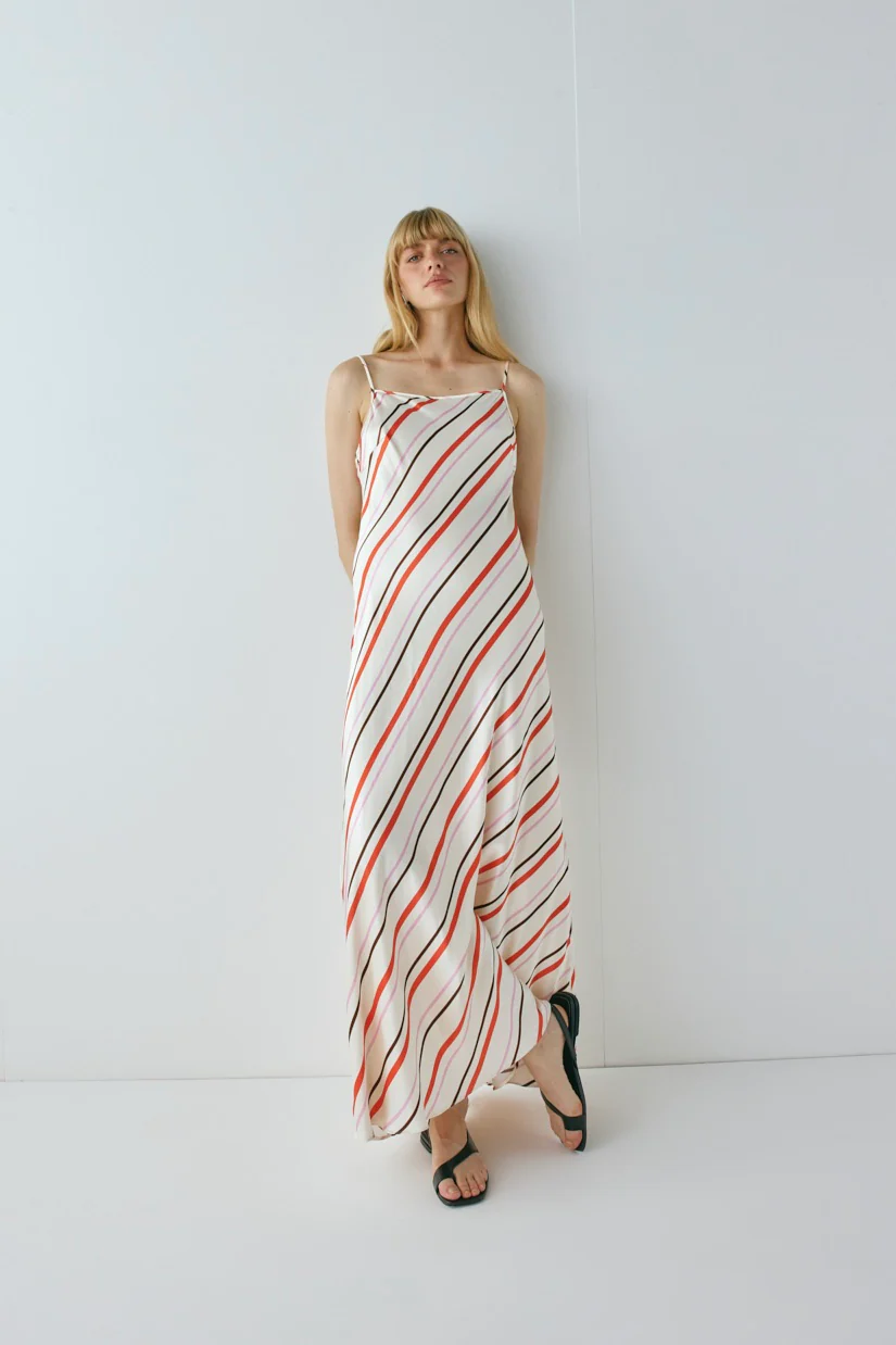 Ema Satin Maxi Dress Stripe