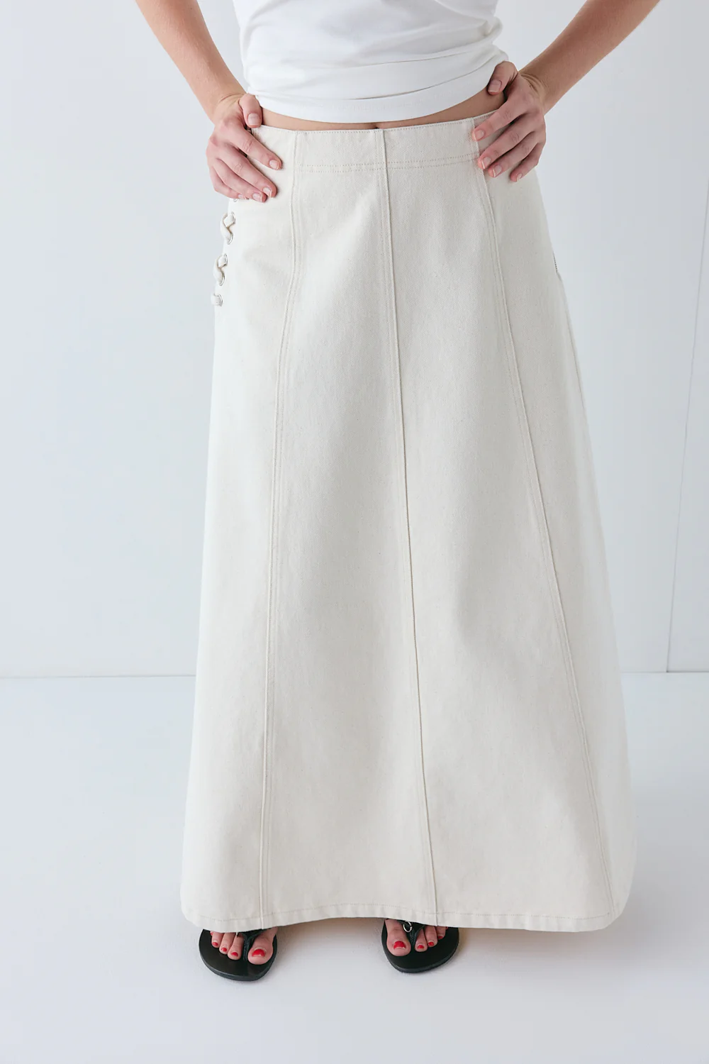 Eve Denim Midi Skirt Cream - Image 10