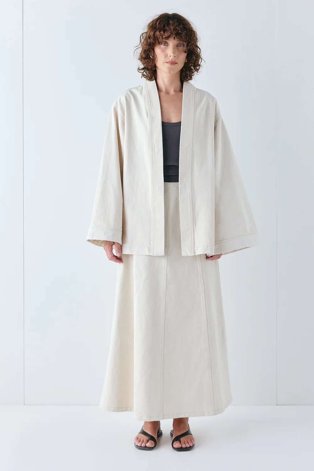 Eve Denim Midi Skirt Cream - Image 2