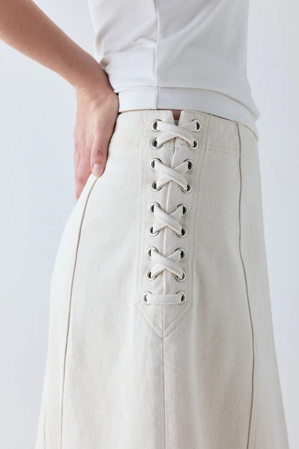 Eve Denim Midi Skirt Cream - Image 3