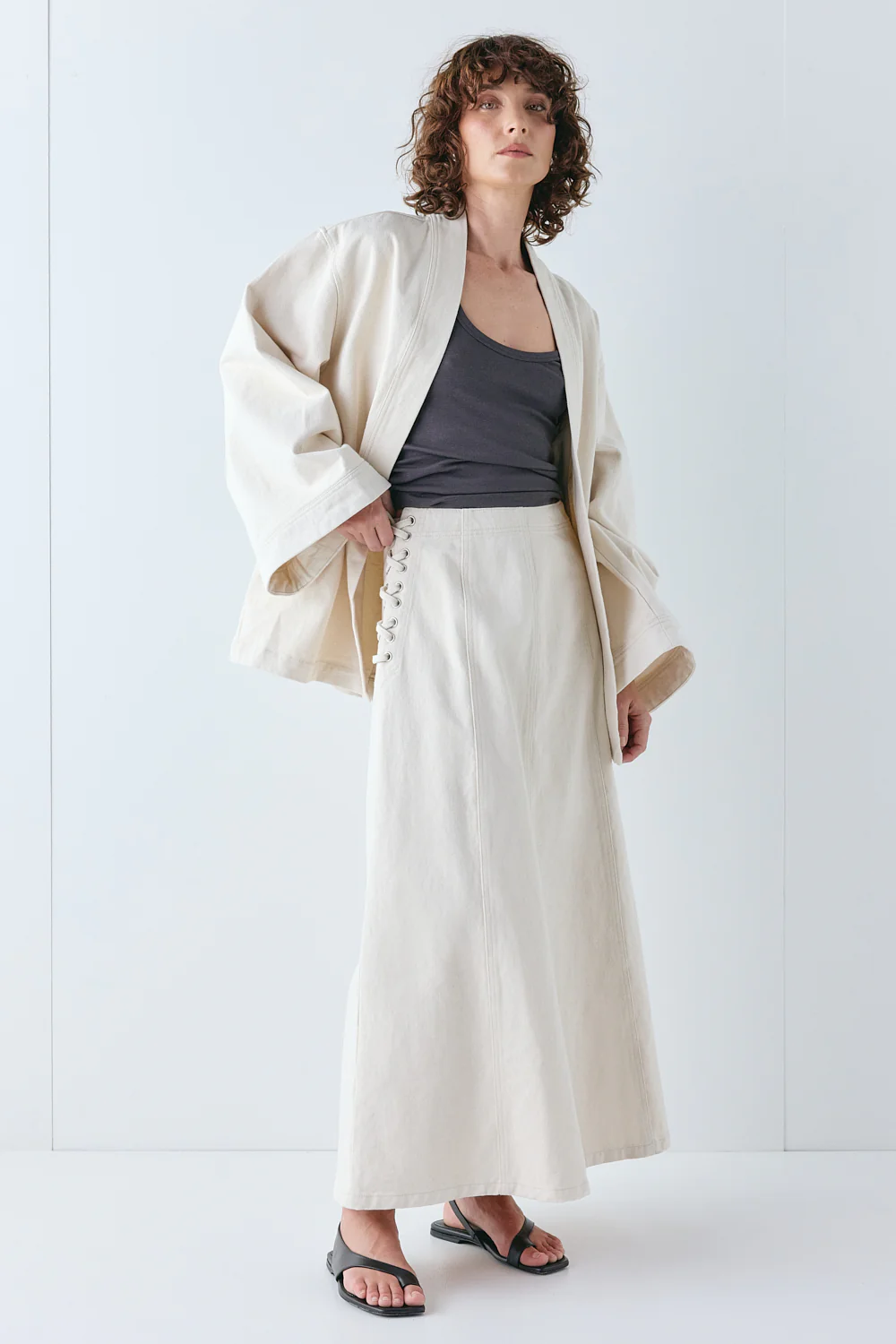 Eve Denim Midi Skirt Cream - Image 5