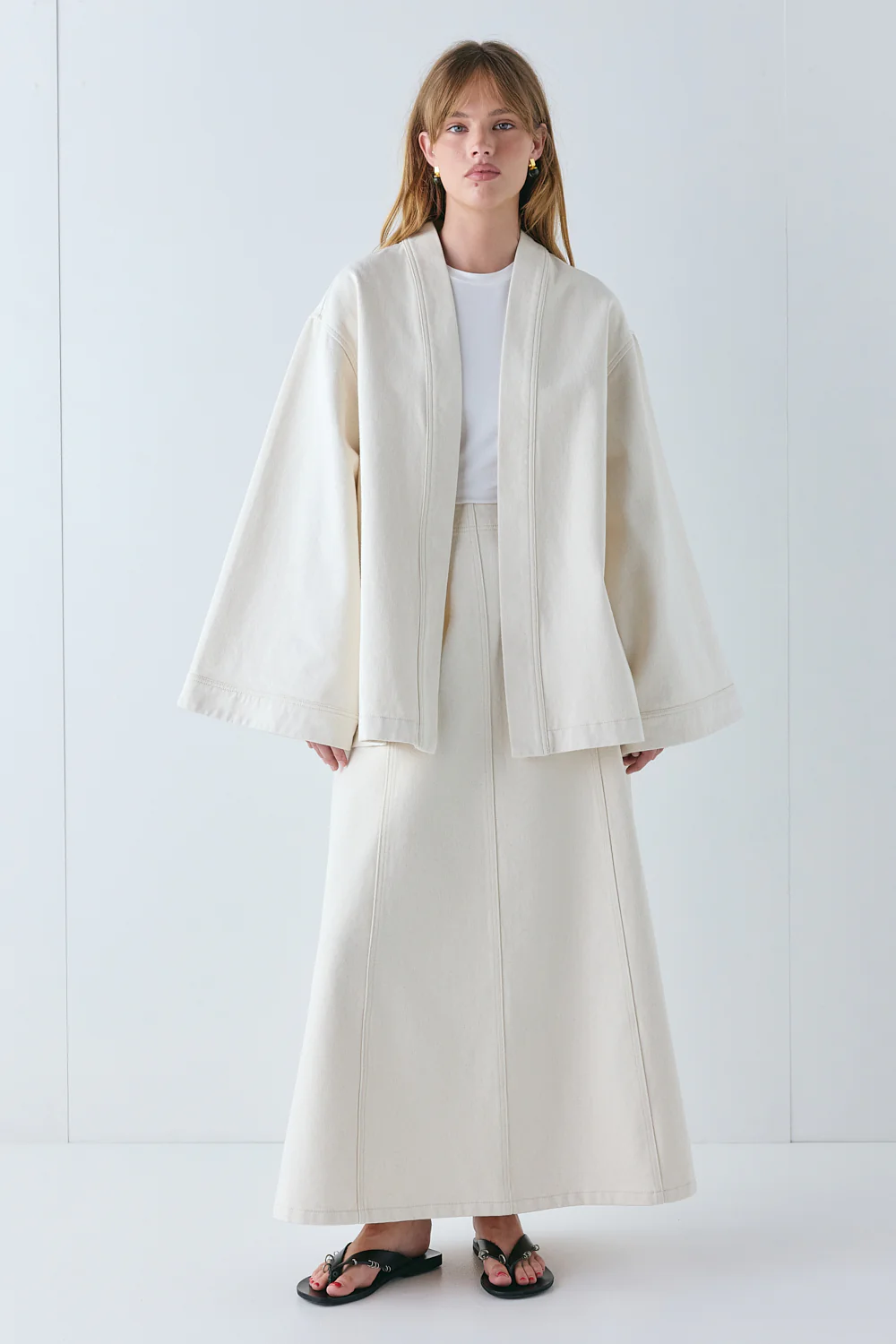 Eve Denim Midi Skirt Cream - Image 6