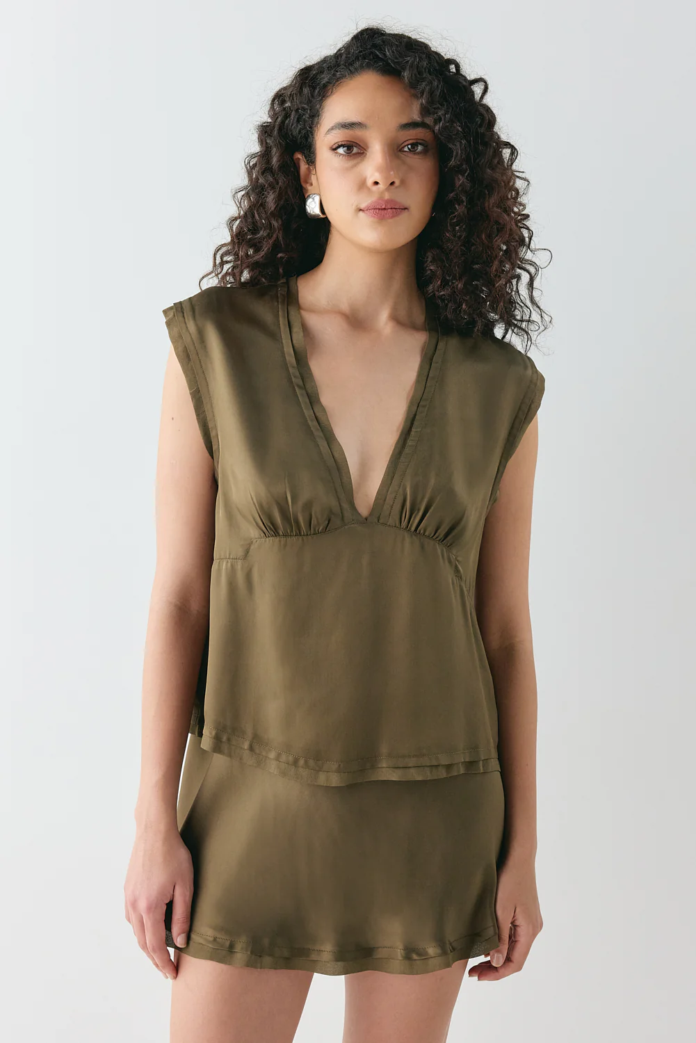 Flores Satin Top Khaki