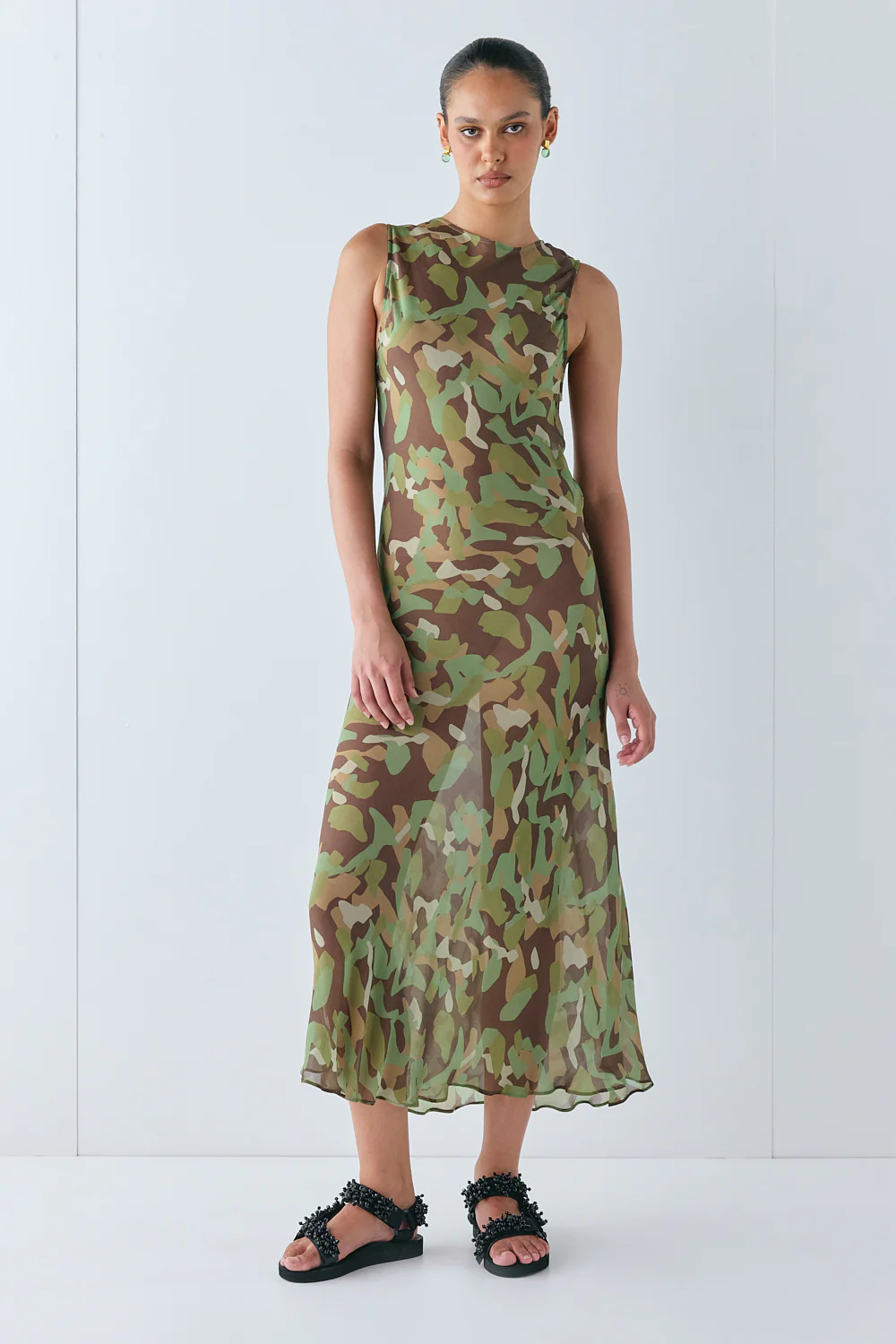 Francesca Sheer Maxi Dress Camo - Image 8