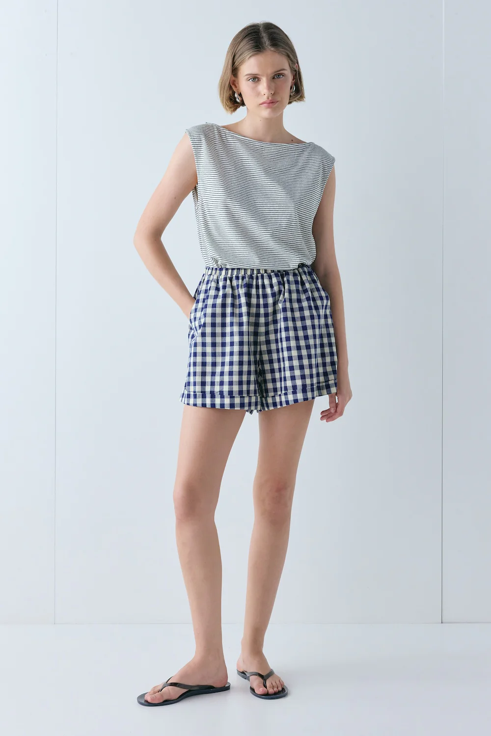 Freda Shorts Navy Check - Image 2