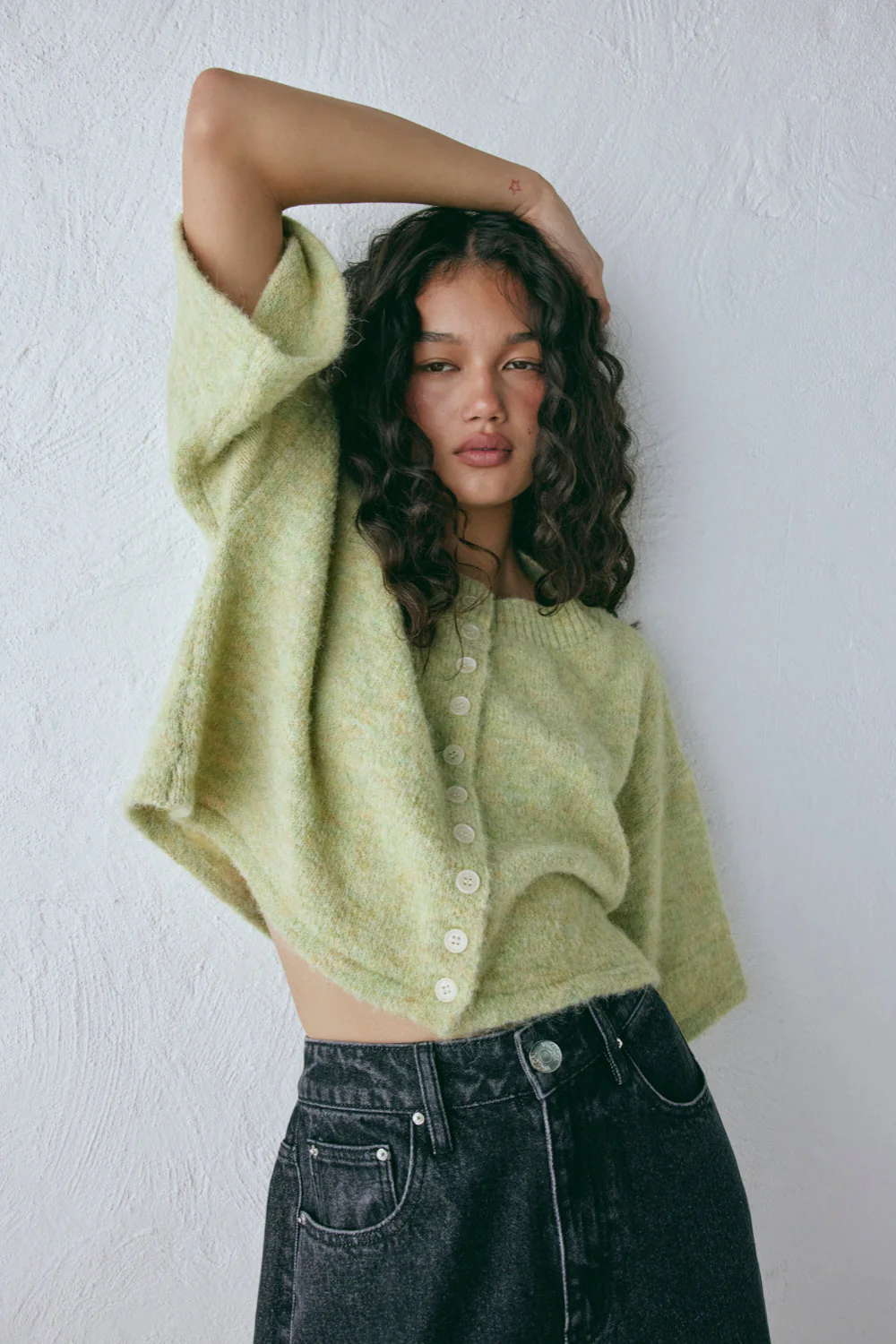 Hailey Knit Cardigan Lime Marle - Image 2