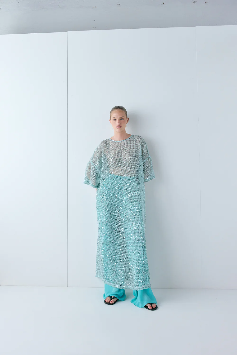 Ivette Sequin Midi Dress Aqua - Image 3