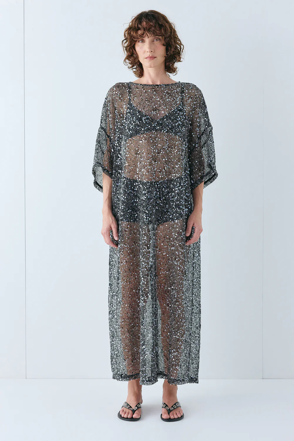 Ivette Sequin Midi Dress Black