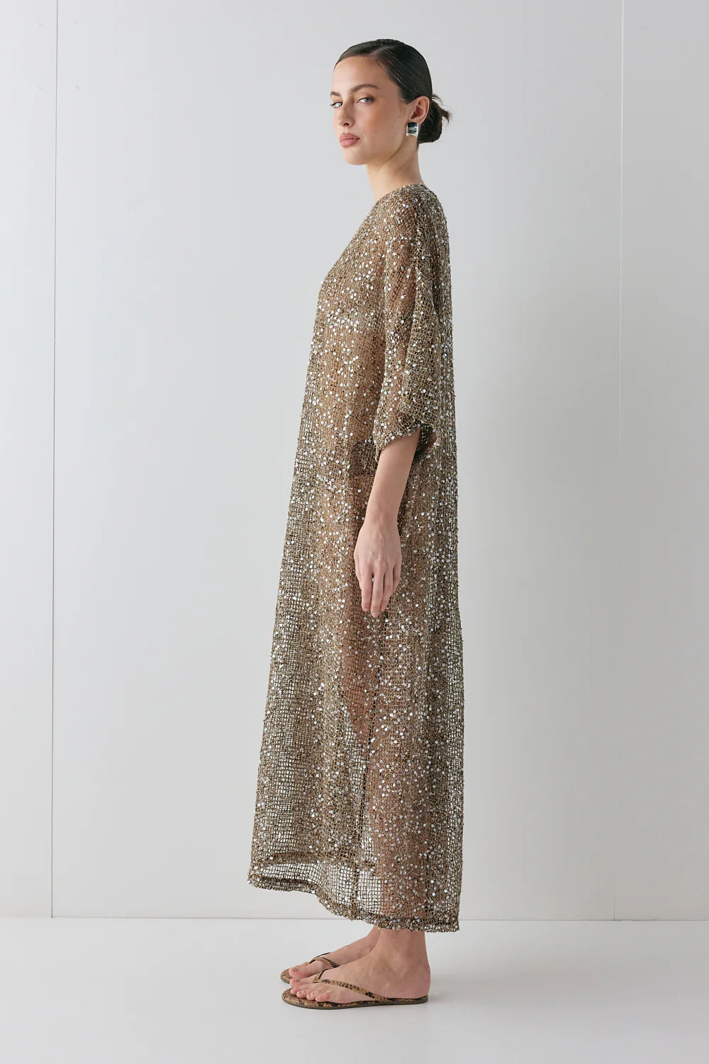 Ivette Sequin Midi Dress Mocha - Image 6