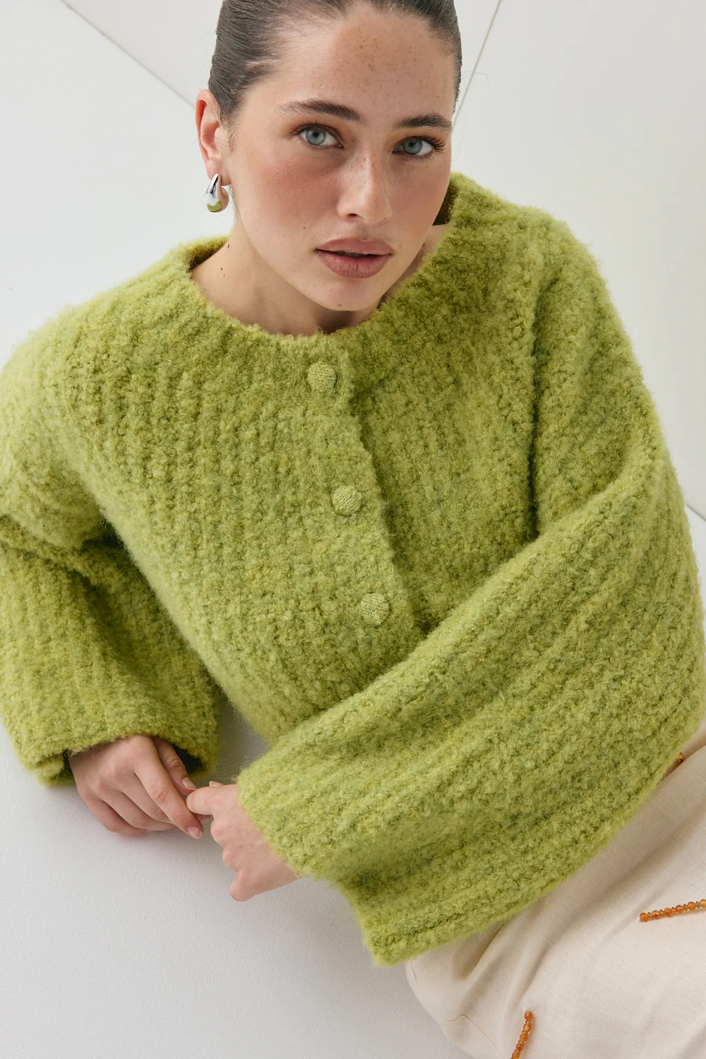 Lacy Knit Cardigan Lime - Image 2