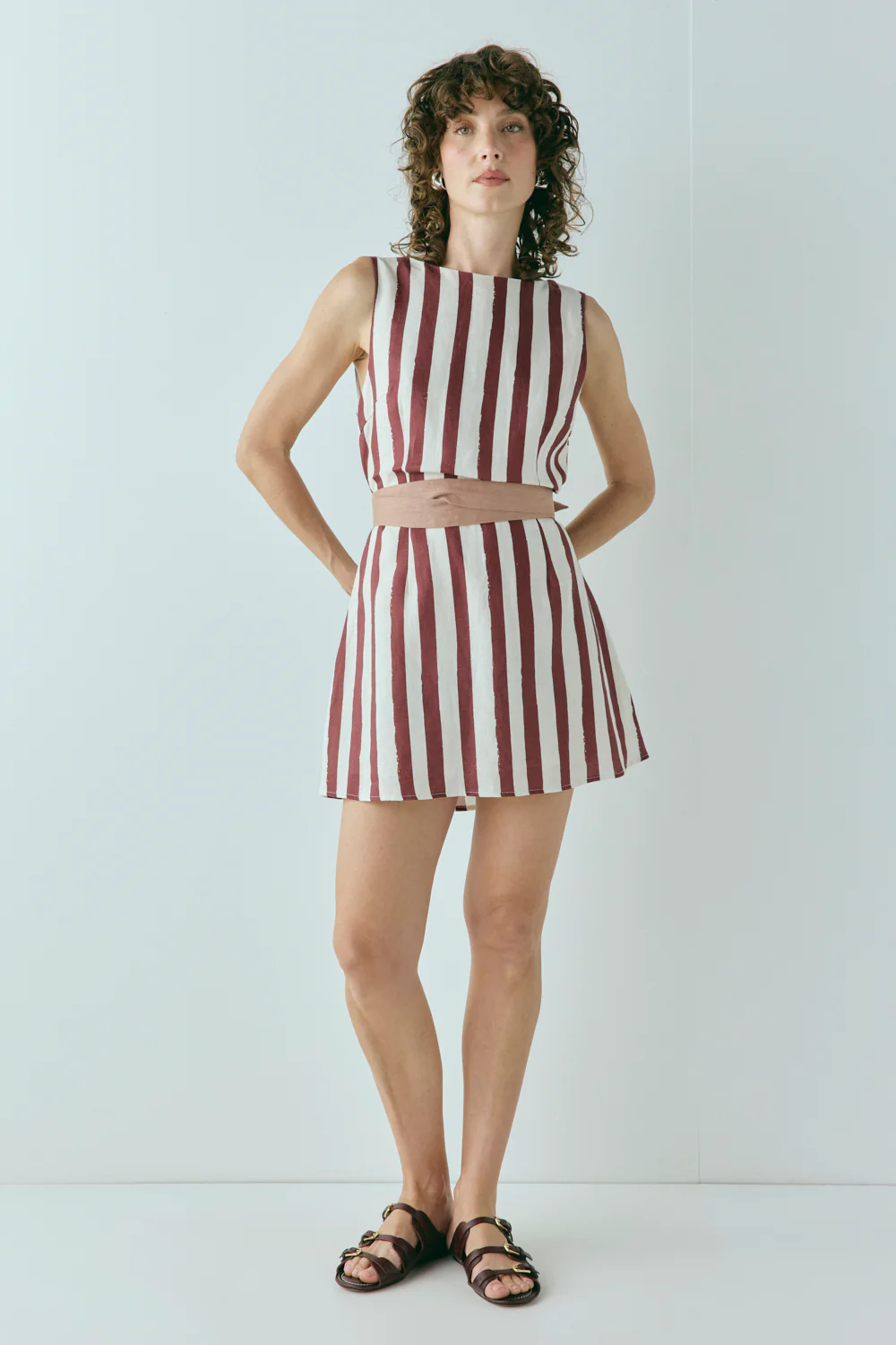 Lea Linen Mini Dress Wine - Image 3