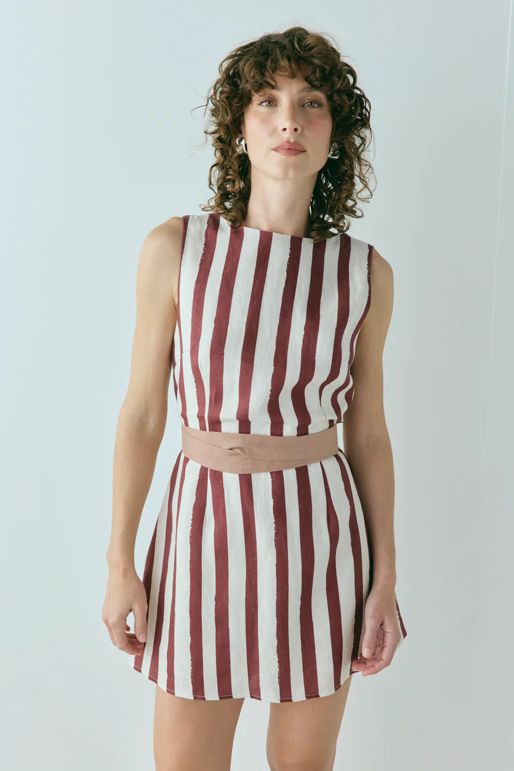 Lea Linen Mini Dress Wine - Image 4