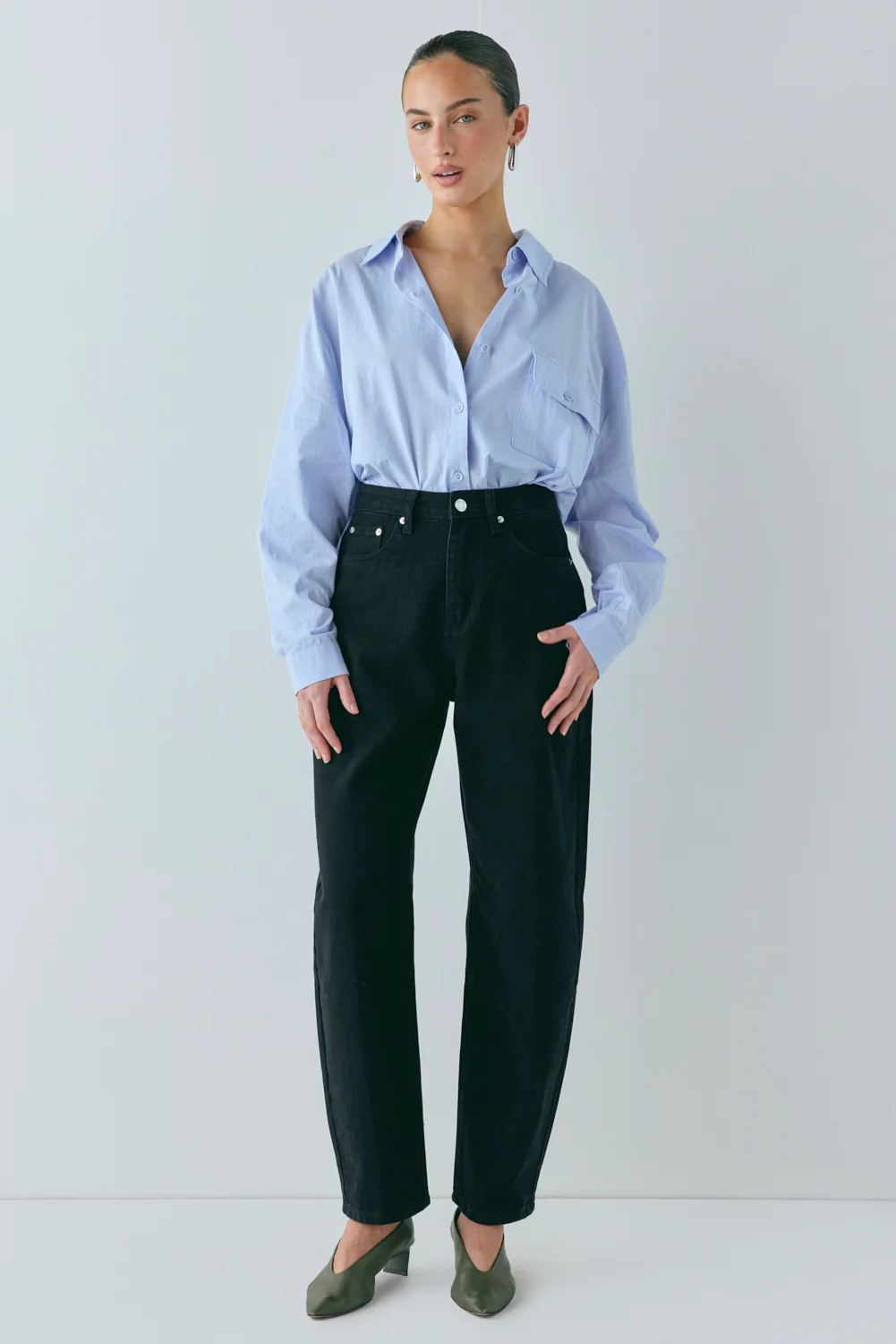 Lex Mid Rise Barrel Denim Jeans Black - Image 7