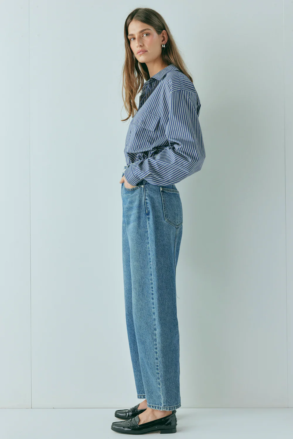Lex Mid Rise Barrel Denim Jeans Blue - Image 2