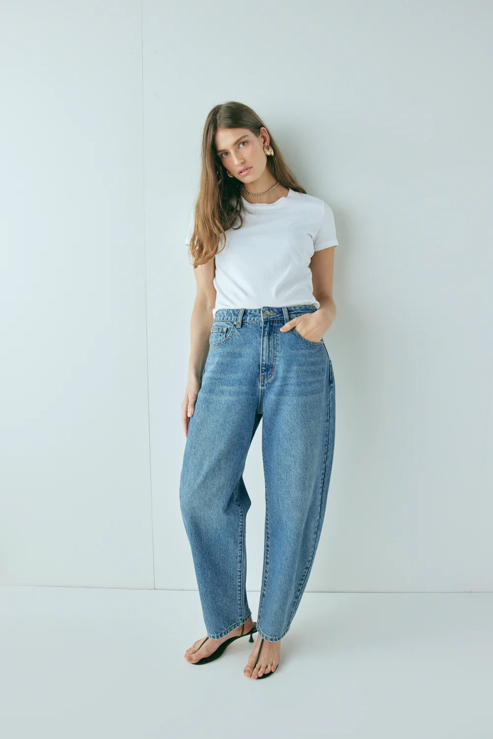 Lex Mid Rise Barrel Denim Jeans Blue - Image 5