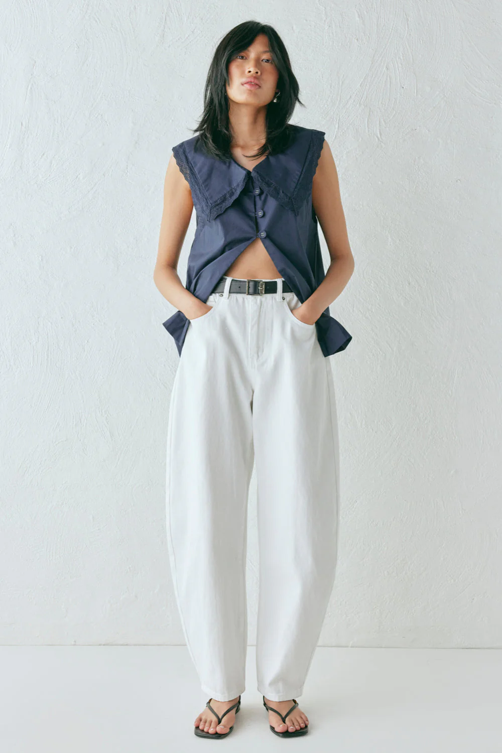 Lex Mid Rise Barrel Denim Jeans White