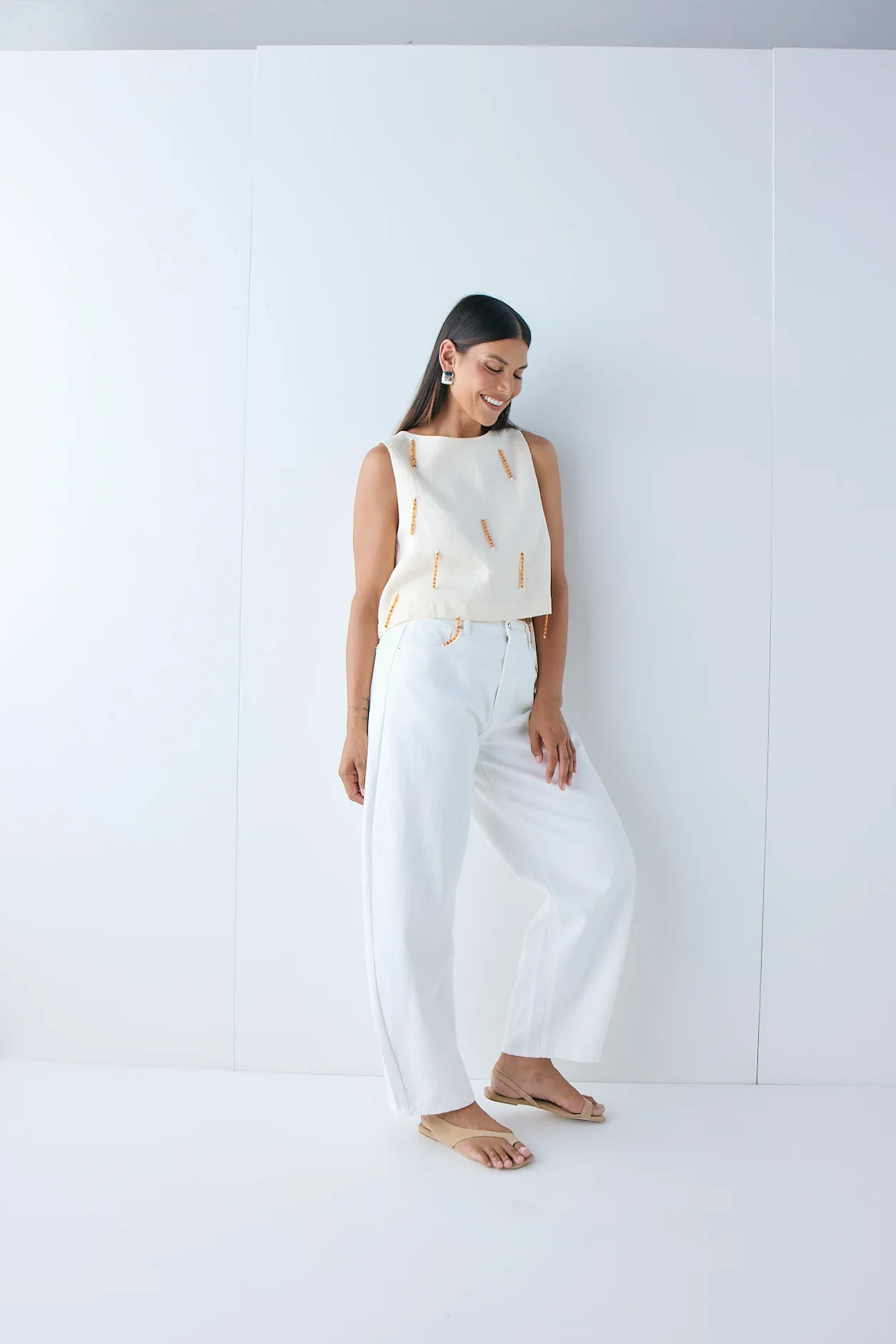Lex Mid Rise Barrel Denim Jeans White - Image 6