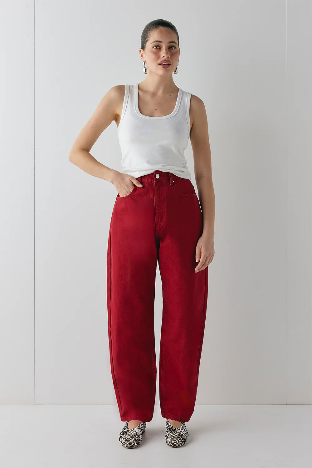 Lex Mid Rise Barrel Jeans Red