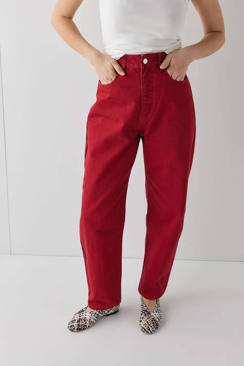 Lex Mid Rise Barrel Jeans Red - Image 2