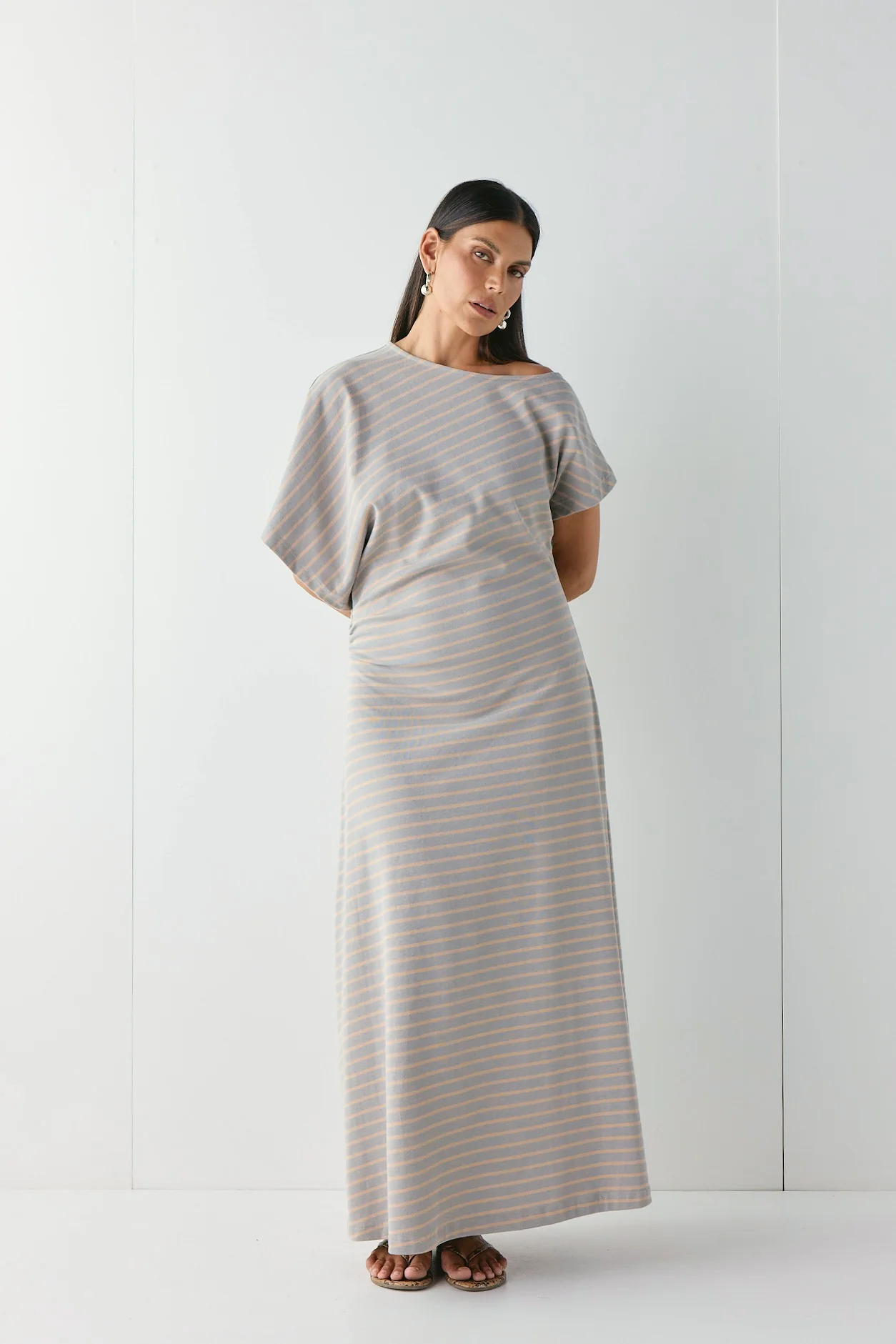 Liv Maxi Dress Apricot Stripe - Image 4