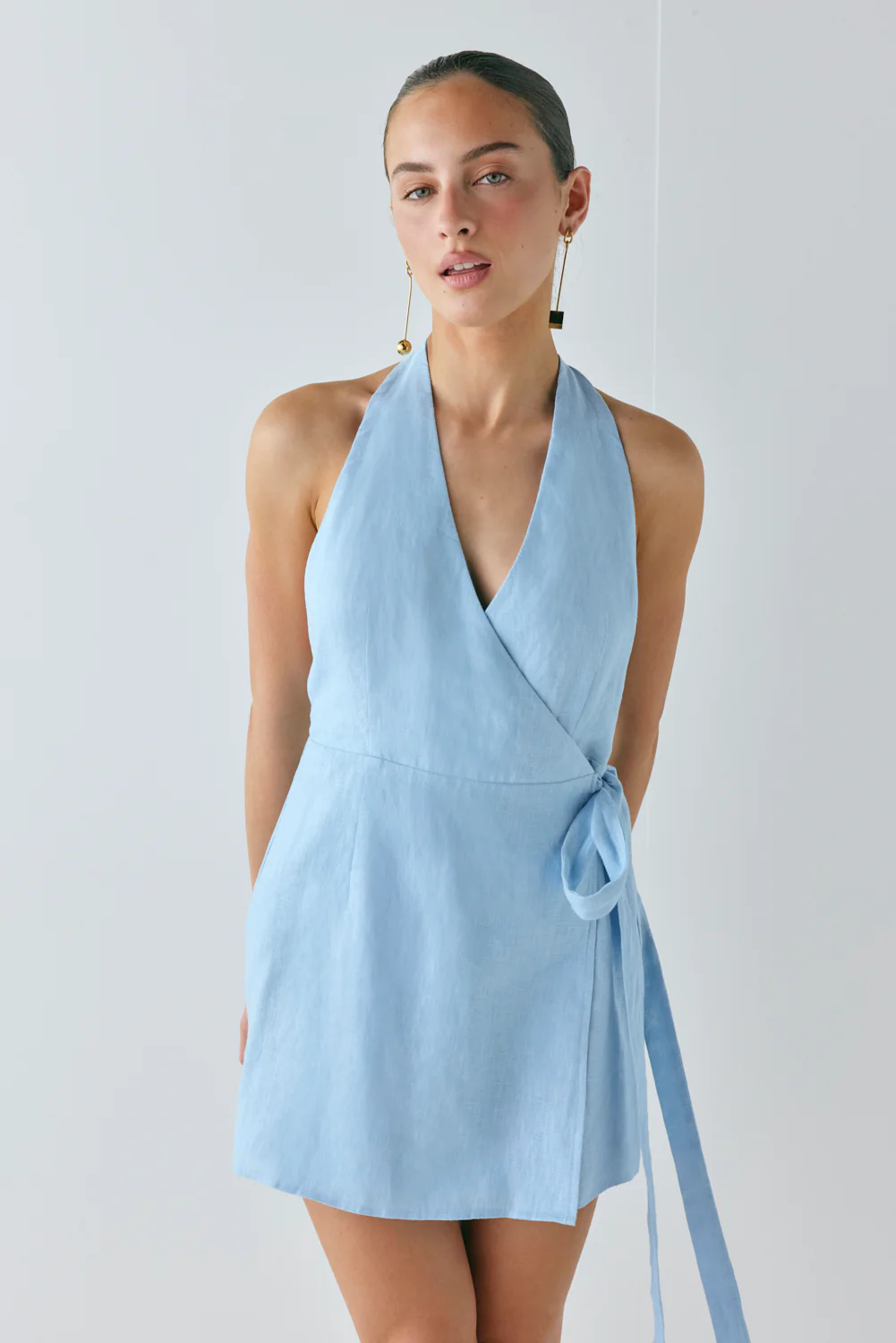 Lo Linen Mini Dress Sky - Image 4