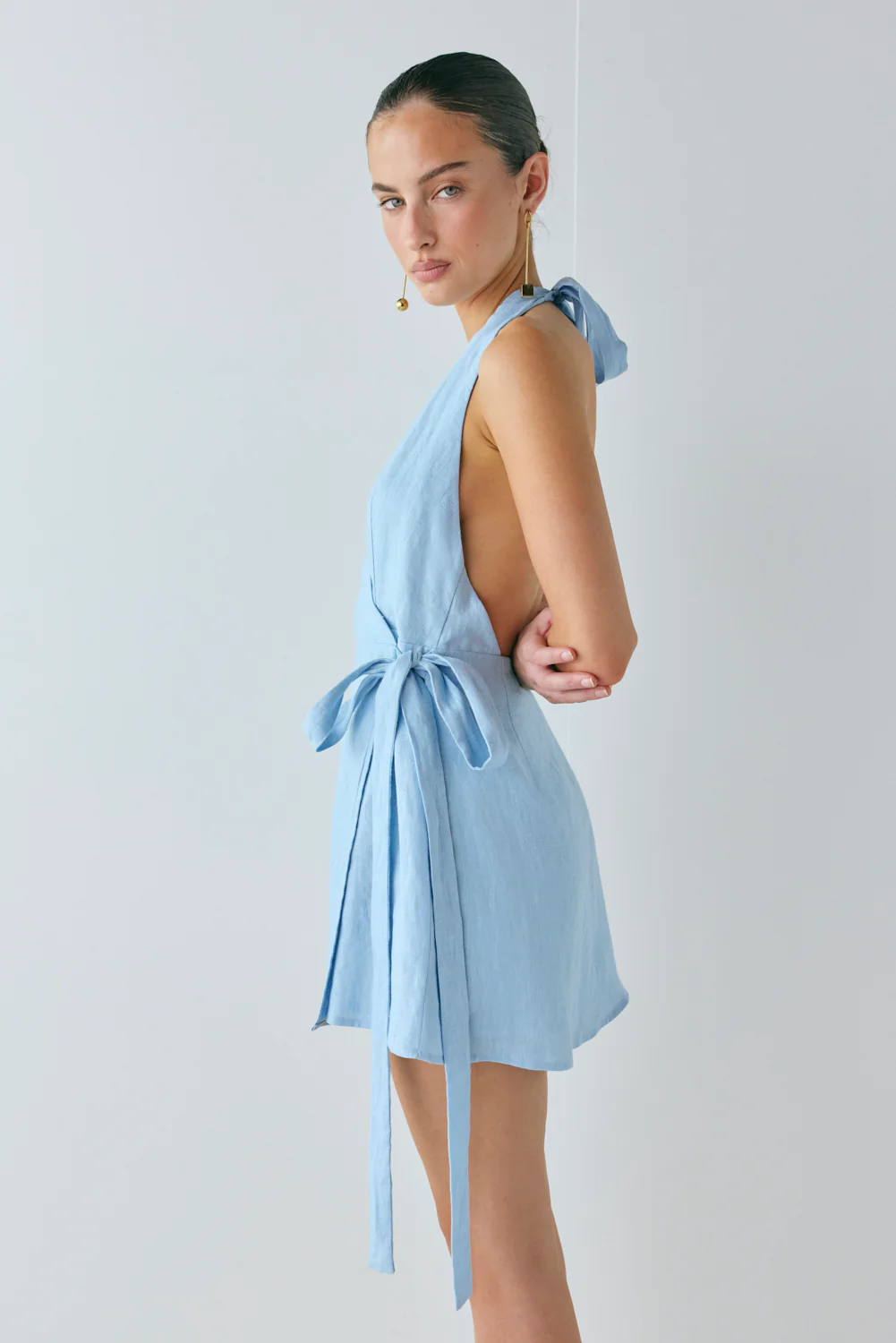 Lo Linen Mini Dress Sky - Image 5