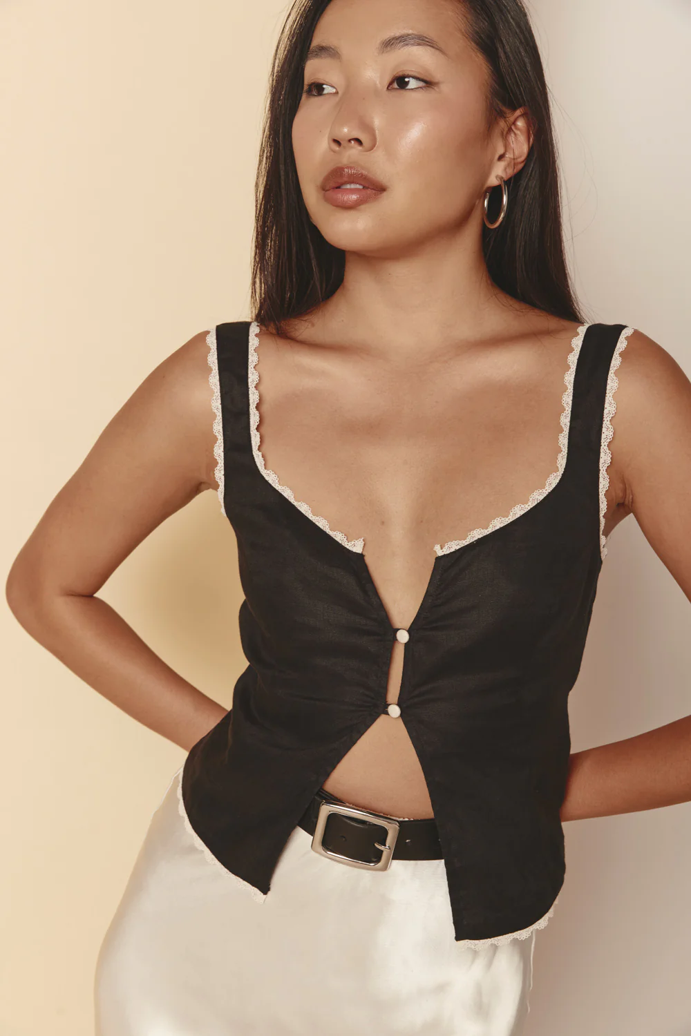 Love Language Linen Button Front Top Black - Image 2