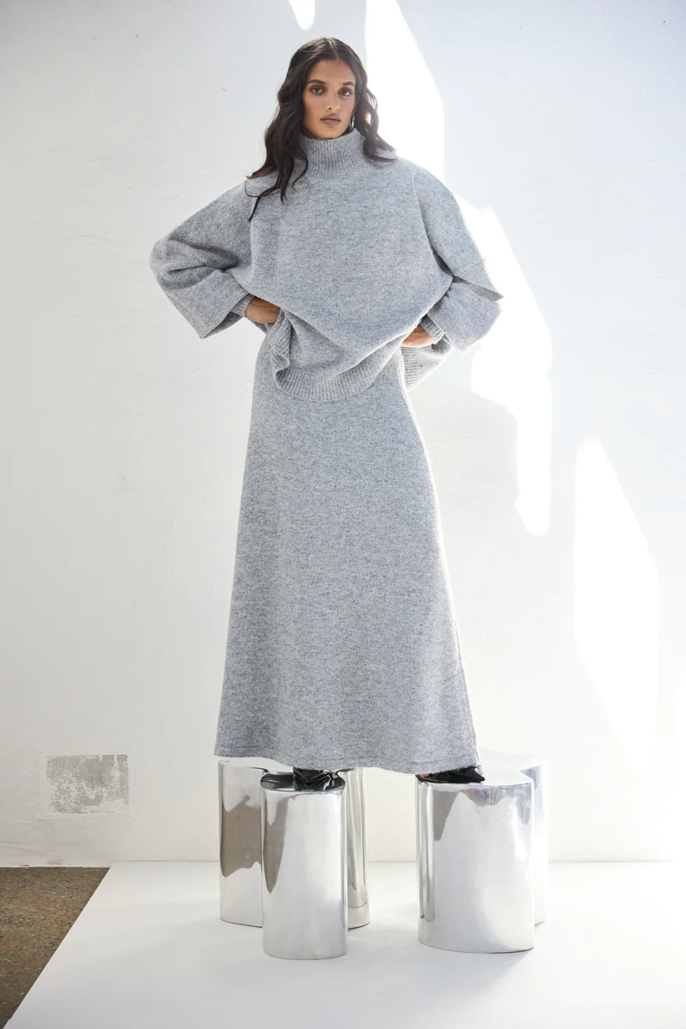 Lya Knit Maxi Skirt Grey Marle - Image 2