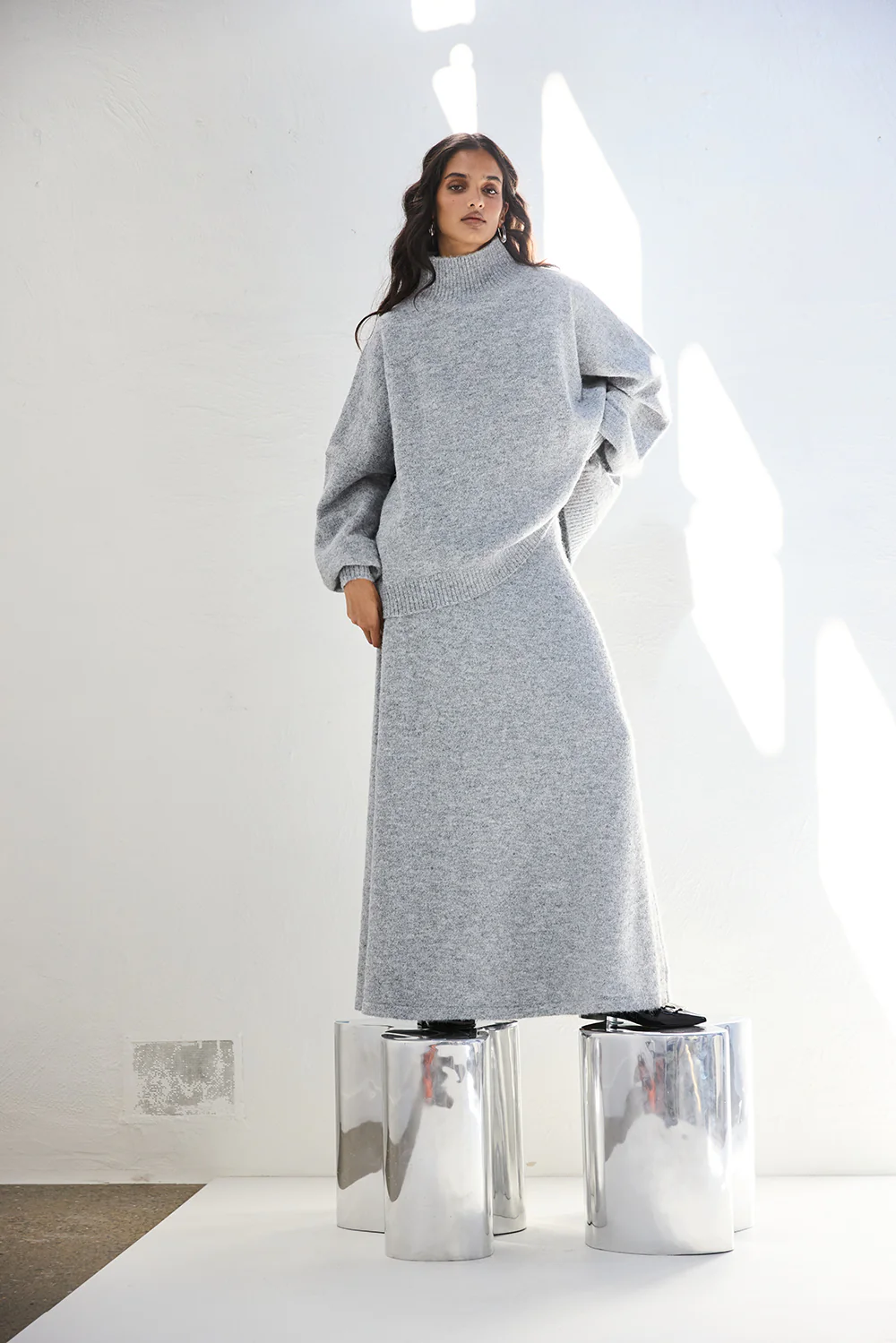 Lya Knit Maxi Skirt Grey Marle - Image 4