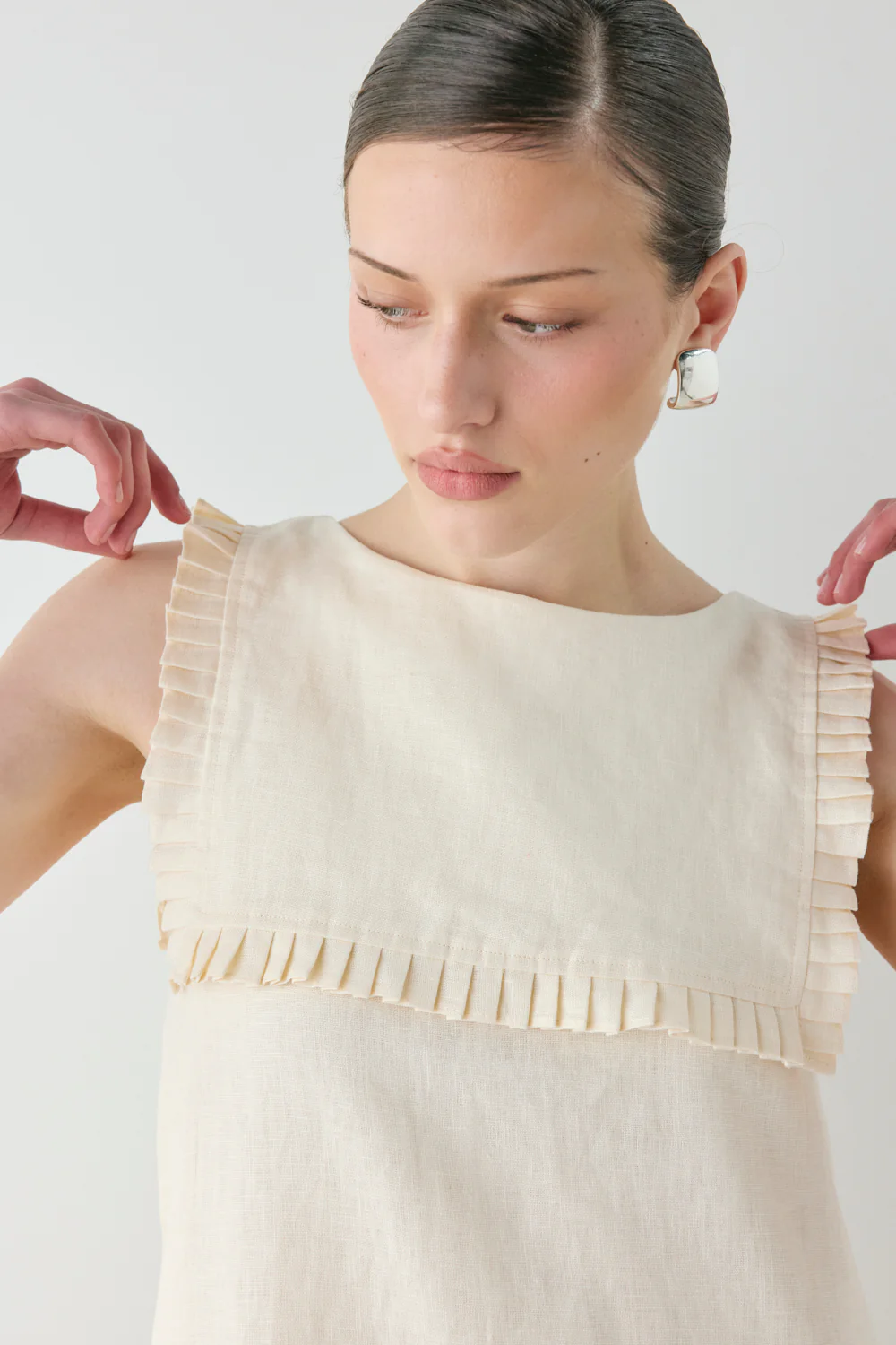 Maggie Linen Midi Dress Cream - Image 2