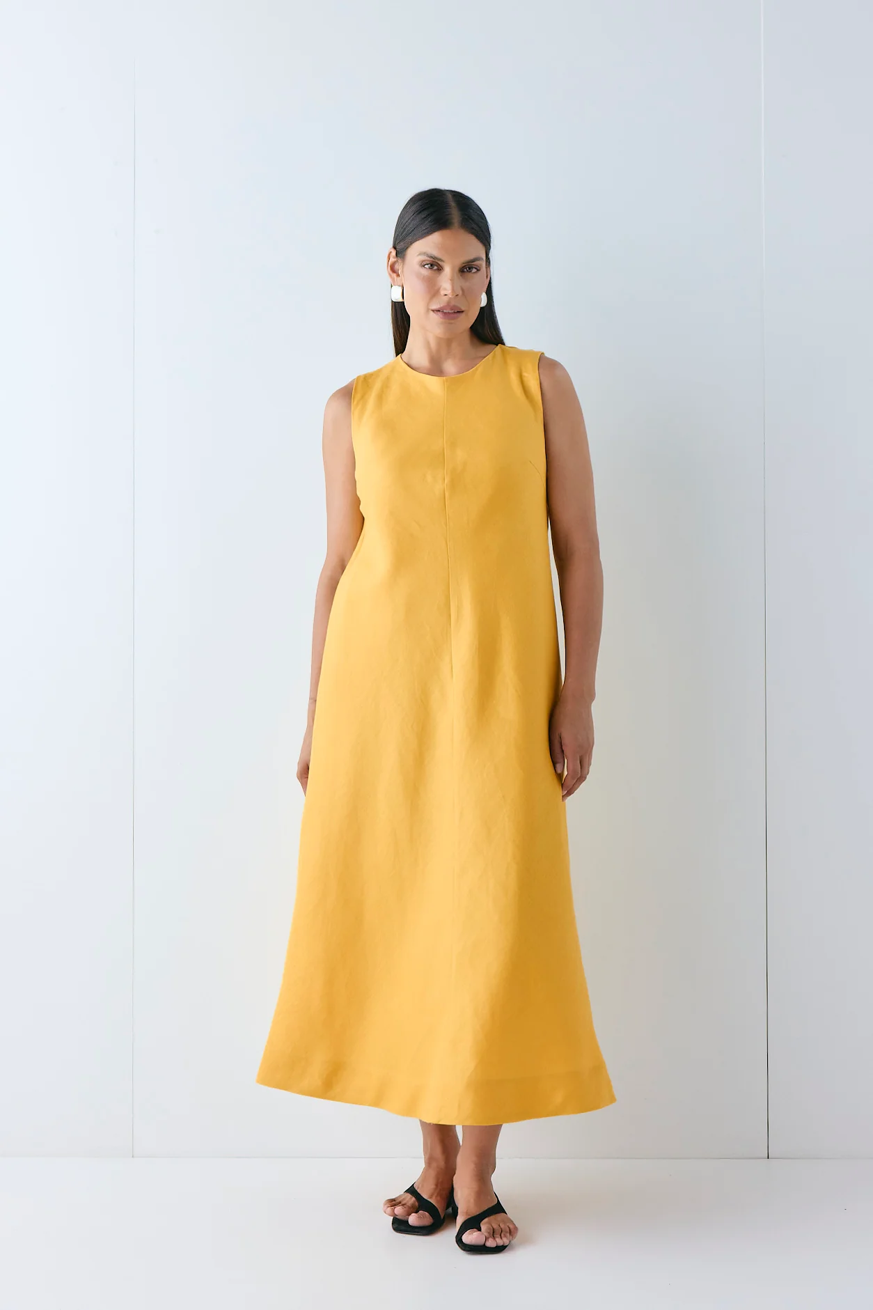 Marina Linen Midi Dress Mustard - Image 5