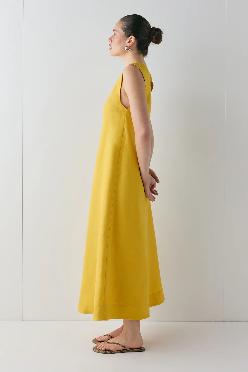 Marina Linen Midi Dress Mustard - Image 7