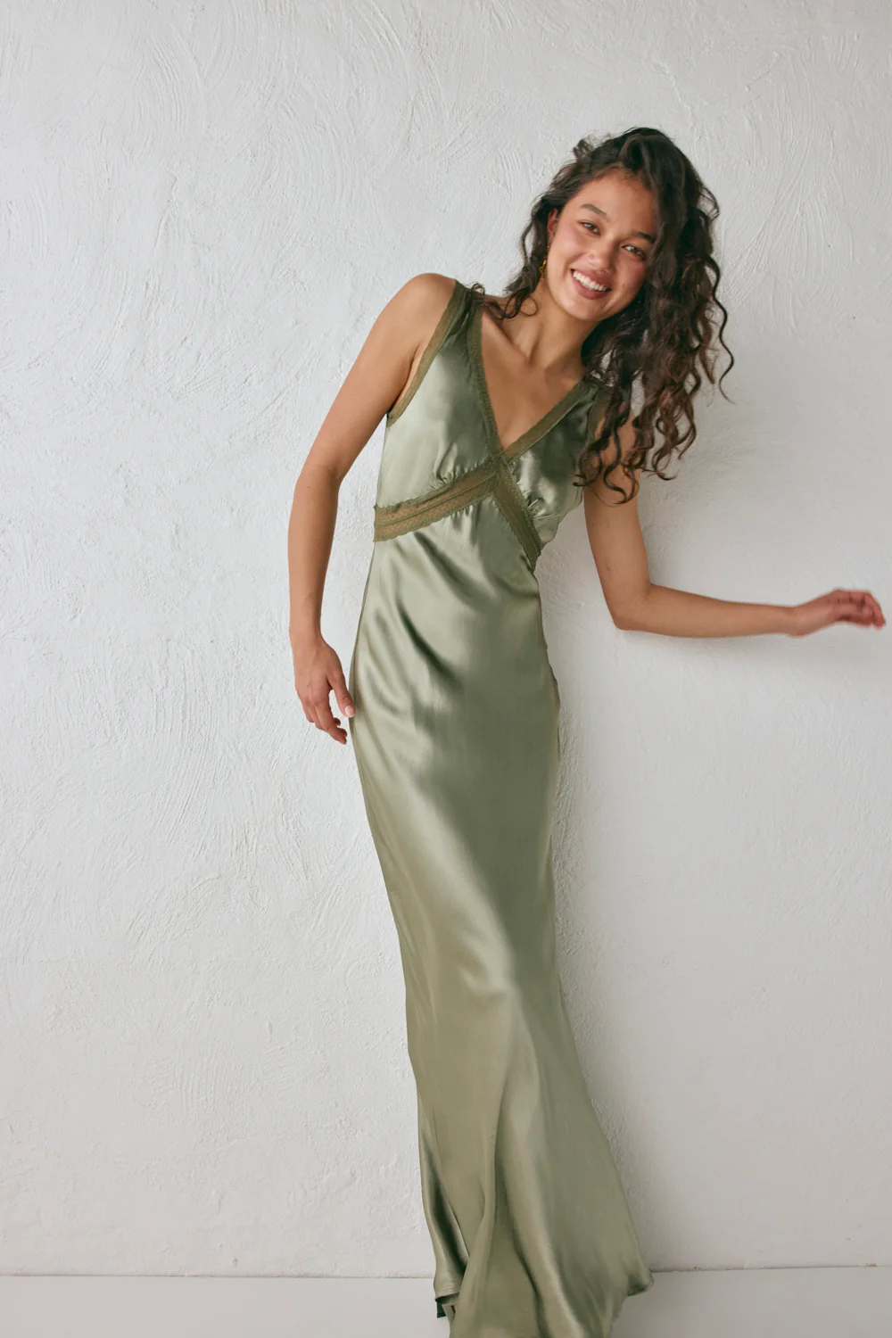 Meet Me On The Dance Floor Bias Cut Maxi Dress Olive - Image 4