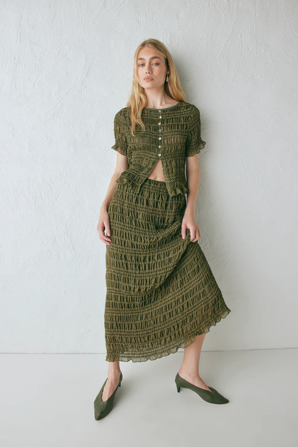 Mia Midi Skirt Khaki - Image 3