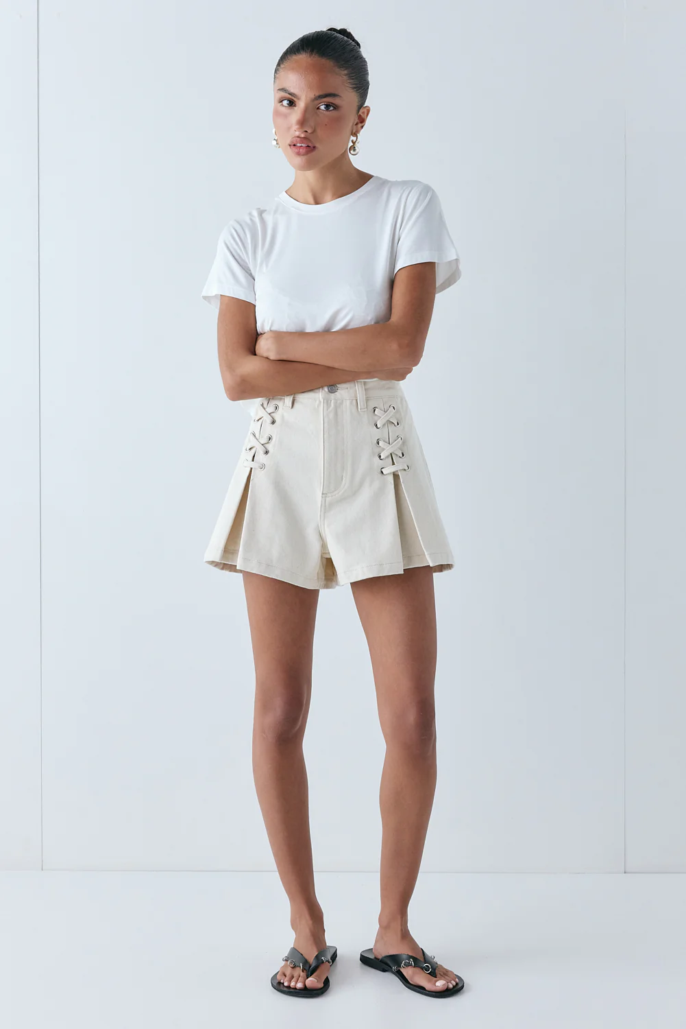 Mira Denim Shorts Cream - Image 3
