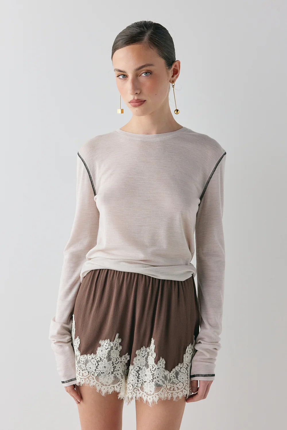 Monikh Lace Shorts Chocolate