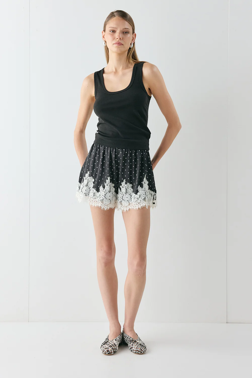 Monikh Satin Lace Shorts Polka Dot