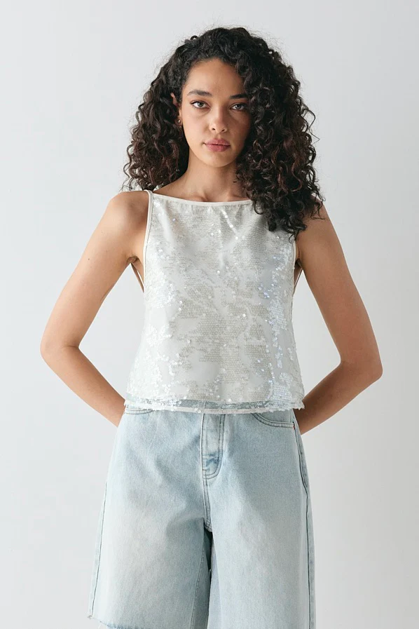 Nati Sequin Top White
