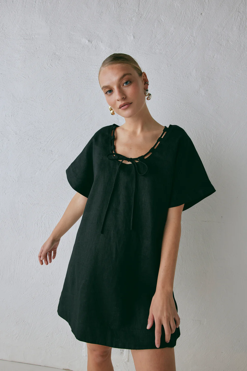 Nellie Linen Mini Dress Black - Image 7