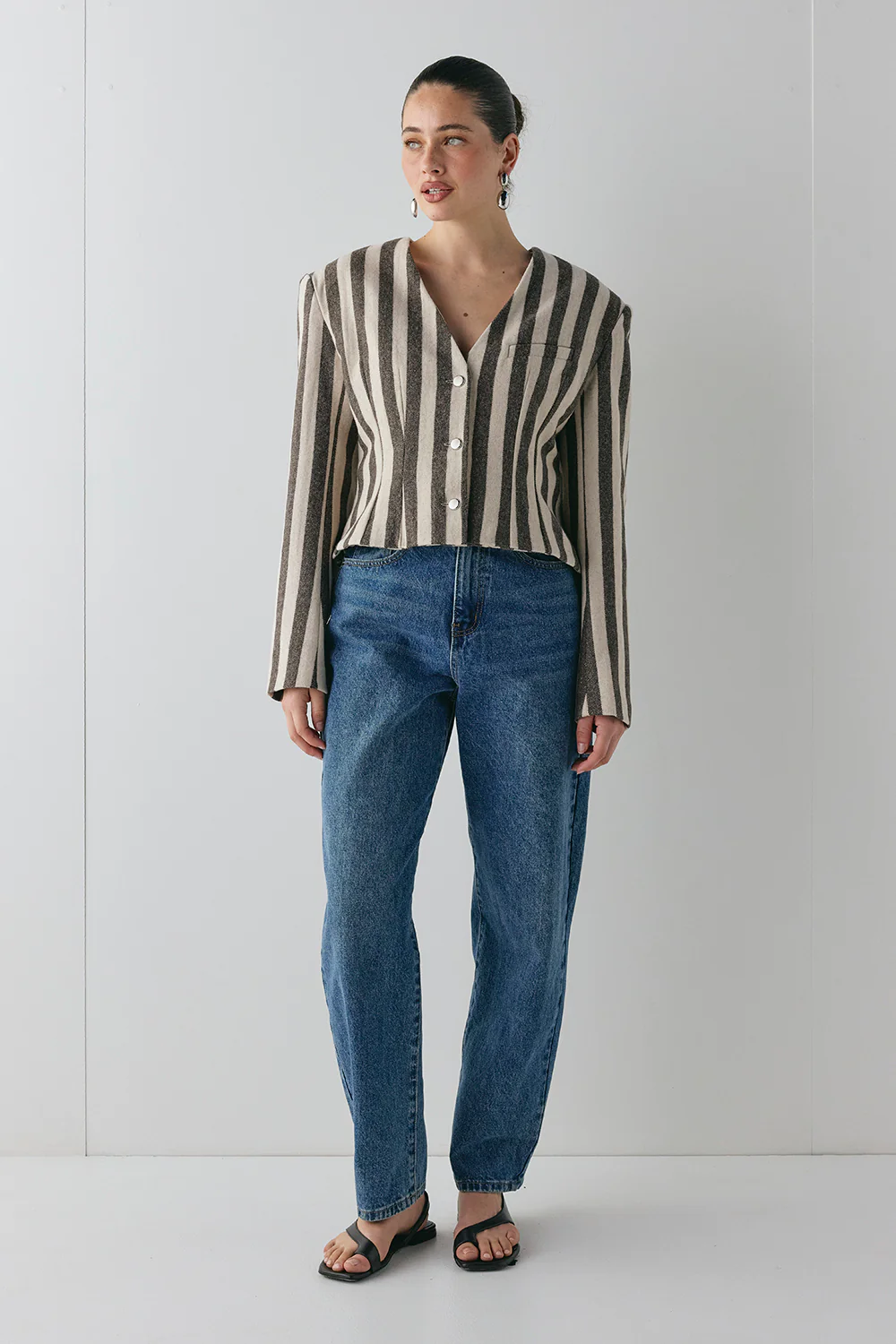 Nerida Blazer Charcoal Stripe - Image 3