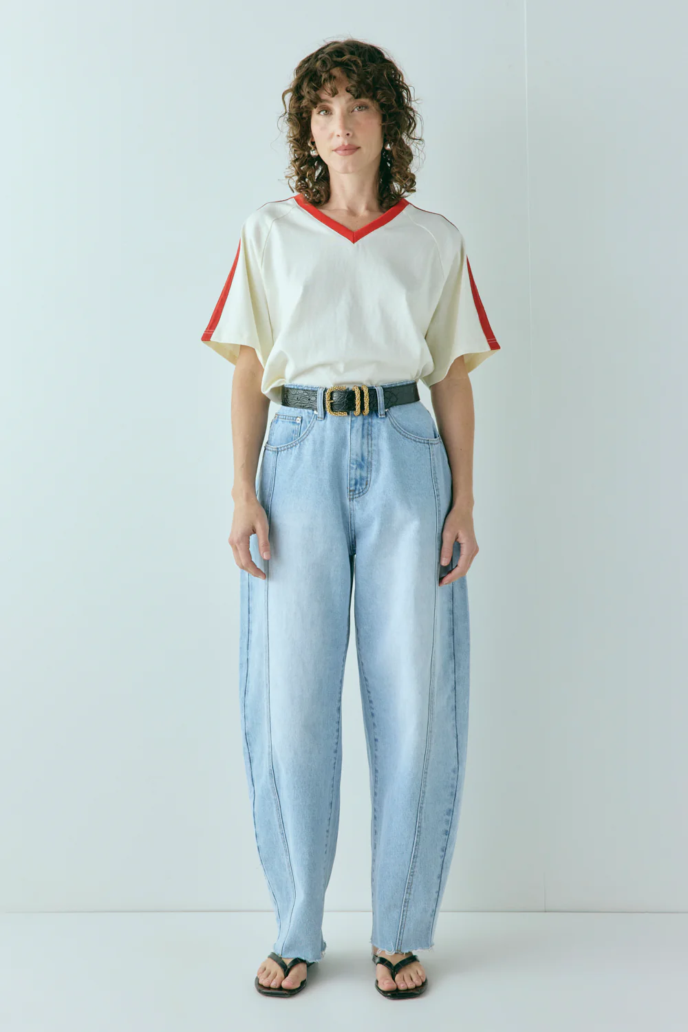 Nyra High Rise Barrel Denim Jeans Light Blue