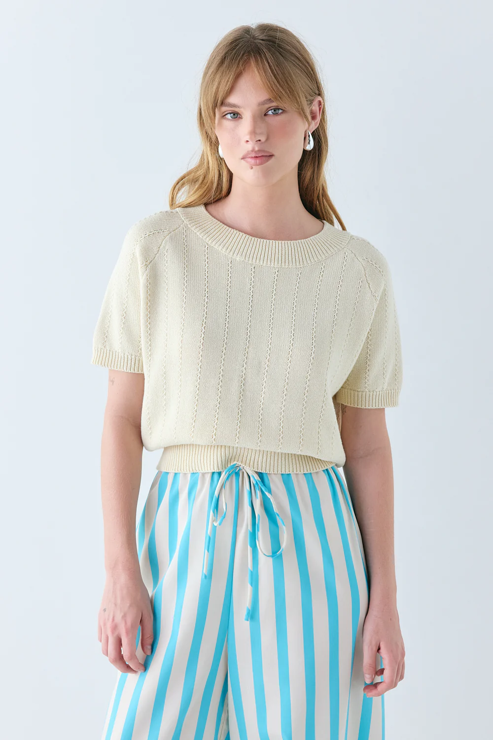 Olive Knit Top Cream