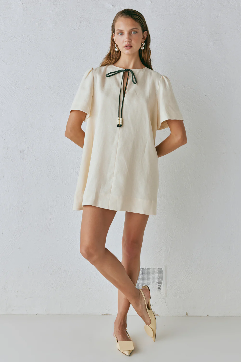 Olsen Linen Mini Dress Cream - Image 3