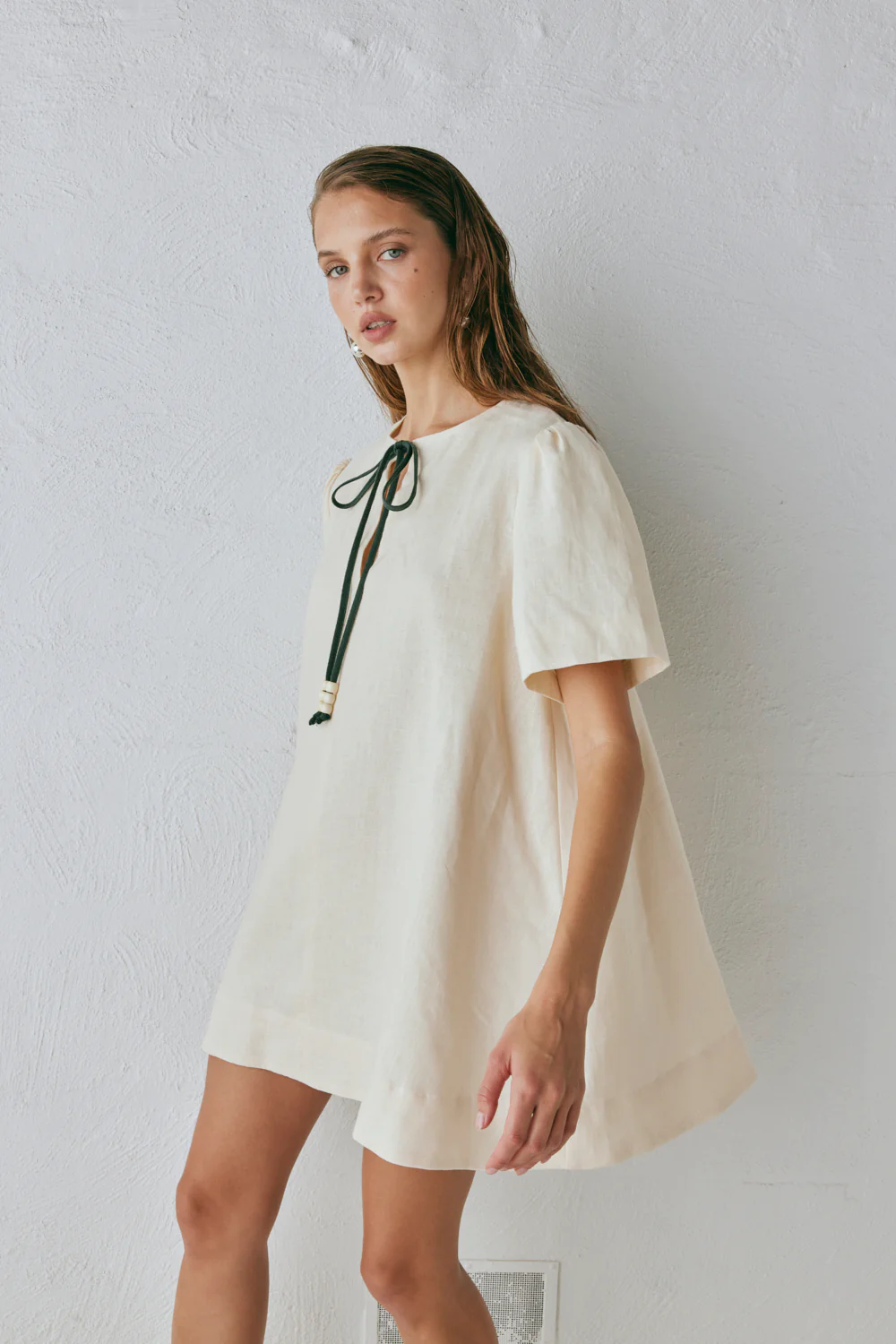 Olsen Linen Mini Dress Cream - Image 4