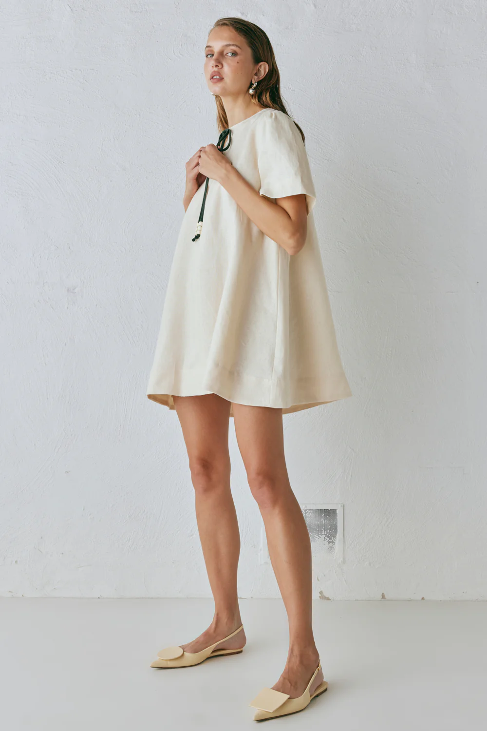 Olsen Linen Mini Dress Cream - Image 5