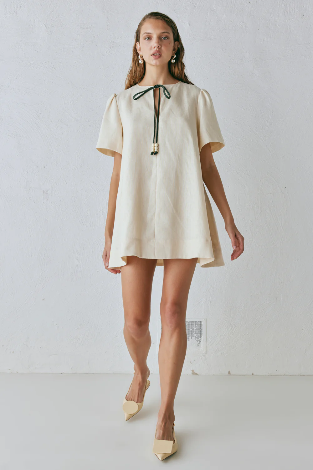 Olsen Linen Mini Dress Cream - Image 6